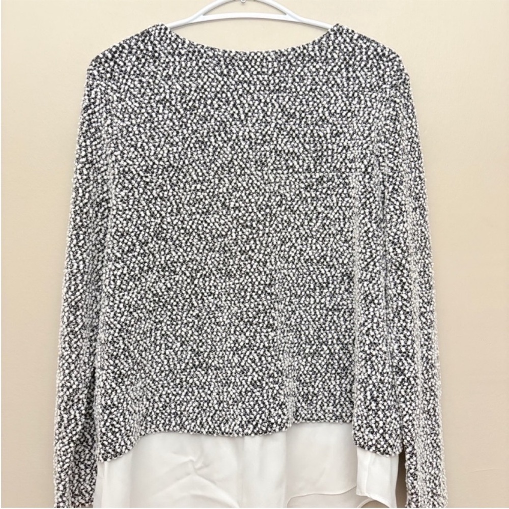 Suzy Black & White Popcorn Knit Sweater Asymmetrical Blouse Trim – Size XL EUC - Picture 11 of 14
